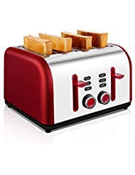 4-Slice Toaster, CUSIBOX Stainless Steel Toaster Four Wide Slots with 7 Bread Browning Settings, REHEAT/DEFROST/CANCEL Function, 1400W, Red
