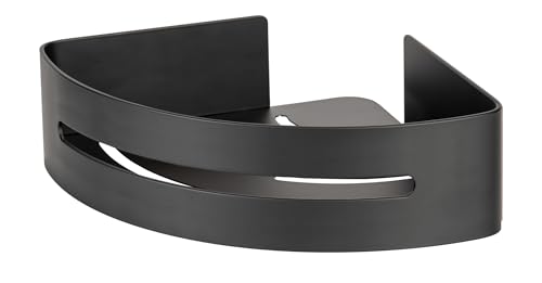 WENKO Turbo-Loc® Tablette d'angle Bivio Black mat, étagère murale en aluminium, pour le rangement dans la salle de bains, à fixer sans percer, noir