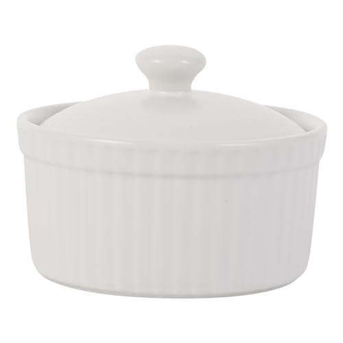 Ciieeo 1pezzi Ciotola in Ceramica Bianca Con Coperchio Design Ergonomico e Resistente Per Forno Per Dessert e Cottura in Casa e Ristoranti