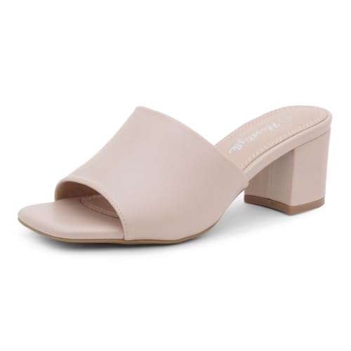 Image of Herstyle Square Open Toe Heeled Sandals for Women 2.5 Inch Low Block Chunky Heel Sandals Slip-On Mules Comfortable Dress Shoes for Party Wedding Office