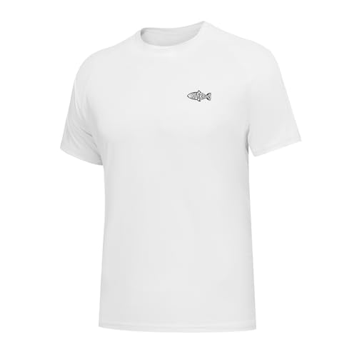 Riverruns メンズ フィッシングシャツ 半袖 UPF 50+ UV 日焼け防止 Tシャツ ラッシュガード スイムシャツ #1024, ホワイト/フィッシングギアコンボ, XX-Largeの商品画像（Amazon）