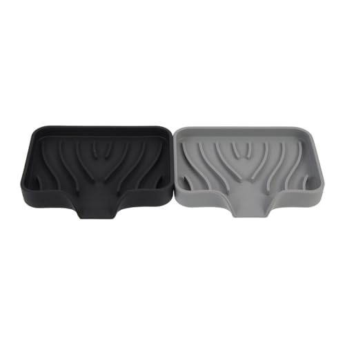 Healeved Jabonera Antideslizante de Silicona para Baño 2 Piezas (Negro Gris), Caja de Jabón con Drenaje, Bandeja Doméstica para Mantener Jabón Seco, Adecuado para Ducha y Cocina