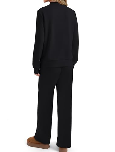 Sampeel Fall Outfits for Women 2025 2 Two Piece Set Lounge Matching Sets Clothing Long Sleeve Loungewear Sweatsuits Winter Fashion Clothing Travel Pants Teacher Business Casual Outfits Cruise Black