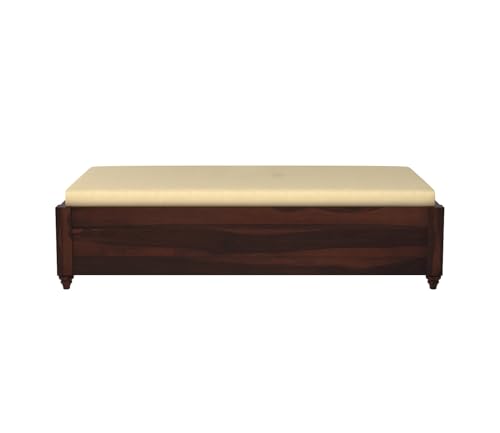 Image of ONIJA Solid Sheesham Wood Diwan Sofa Cum Bench Without Seating Cushion & Pillows | Modern Wooden Daybed for Living Room, Bedroom & Home Decor (Walnut Finish)