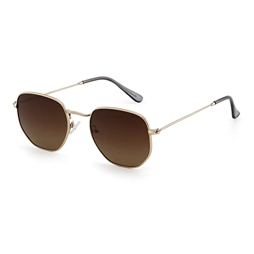 JOOX Gafas de sol polarizadas hexagonales vintage para mujeres y hombres, marco de metal pequeño de moda