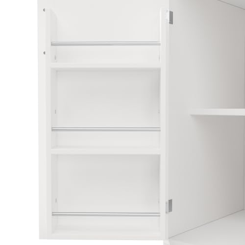 vutizal Szafka bufetowa z oświetleniem LED – 4 drzwi, 2 szuflady, regał na przekąski i szafka kuchenna z płyty MDF, 120 x 40 x 188 cm, biała konstrukcja z blatem roboczym