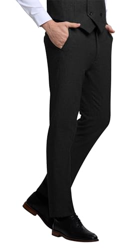 Men's Tweed Herringbone Pant Dress Pants for Men Hidden Expandable Waist Suit Trousers Slacks2