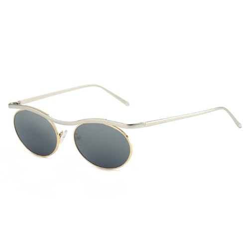 Lunettes de soleil rétro ovales pour femme style punk en métal argenté et noir