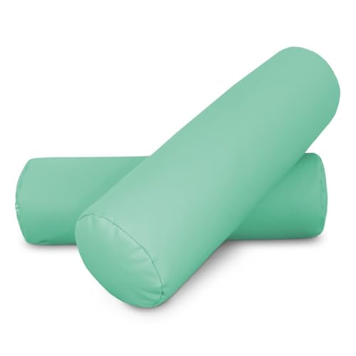 HAPPERS 2 Cojines cilíndricos de 50x15 en Polipiel Menta. Rollo Cervical para aliviar Dolor postural o Dormir