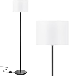 Aooshine LED White Floor Lamp Simple Design, Modern Floor Lamp with Shade, Tall Lamps for Living Room, Standing Lamp for Bedroom Office Dining Room, Black Pole Lamp with Foot Switch (Without Bulb)