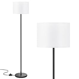 Modern Floor Lamp Simple Design with White Shade, Foot Pedal Switch, 60″ Small Tall Lamps for Living Room Bedroom Office Dining Room Kitchen, Black Pole Lamp(Without Bulb)