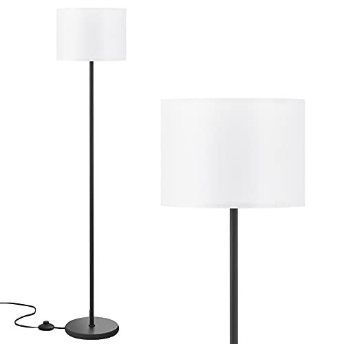 Modern Floor Lamp Simple Design with White Shade, Foot Pedal Switch, 60″ Small Tall Lamps for Living Room Bedroom Office Dining Room Kitchen, Black Pole Lamp(Without Bulb)