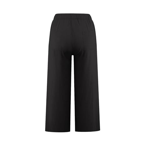 Linen Cropped Pants for Women Drawstring High Waisted Crop Gauze Pants Casual Summer Wide Leg Capris with Pockets4