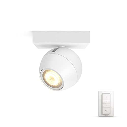 Philips Hue White Ambiance Buckram Faretto Led Smart, Bluetooth, Lampadina E Telecomando Dimmer Switch Inclusi, 5W, Bianco