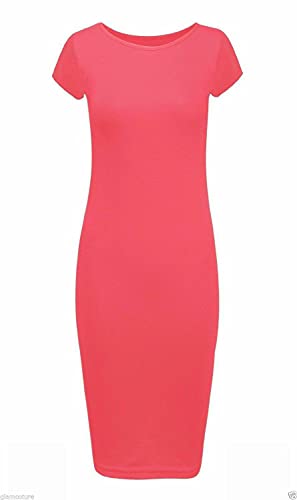 Neu Damen Frauen Jersey Midi Kleid Einfach...