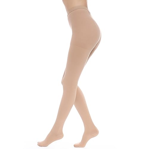 QIRUIRED Collant a compressione medica, punta chiusa, 23-32 mmHg, supporto graduato, calze per donne e uomini (beige, S)