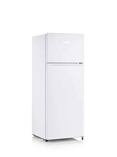 SEVERIN Réfrigérateur Congélateur 2 portes, Pose libre, Longueur 55 cm, 206 litres, Classe E, Veggibox incluse, Blanc, DT 8760