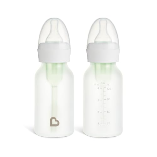 Image of Munchkin Bond Glass Baby Bottles, Anti Colic Baby Bottles for Newborns, 4 oz Silicone Coated BPA Free Slow Flow Bottles for Breastfed Babies, Infant Feeding Bottle Set, 2 Pack, White