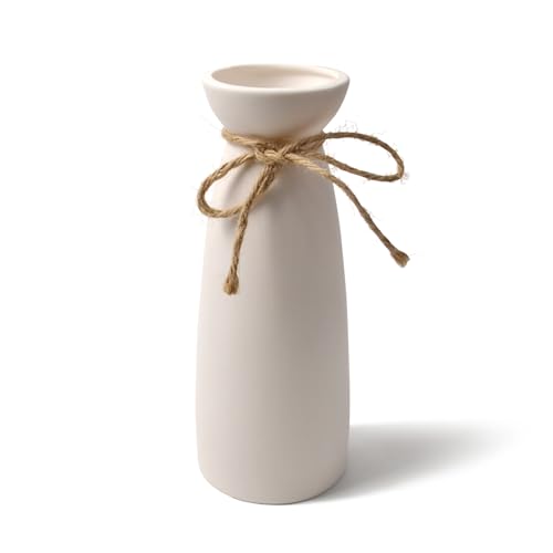White Ceramic Vase, Modern Chinese Style Dry Flower Vases for Rustic Home Decor, Hemp Rope Decoration Design, Fit for Fireplace, Living Room, Bedroom, Kitchen, Centerpieces, Table, etc.