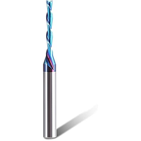 HQMaster Spiral Router Bits Down Cut 1/4 inch Shank Solid Carbide Nano Blue Coated Spiral Downcut CNC Bits End Mill for Wood Cut Carving Engraver (1/8" Cutting Diameter) Cover