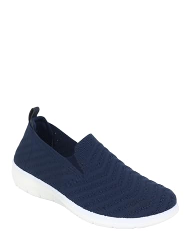 Amber Ladies Wide EE Fit Slip On Shoes Knit Fabric Trainers with Flexisole Navy 7