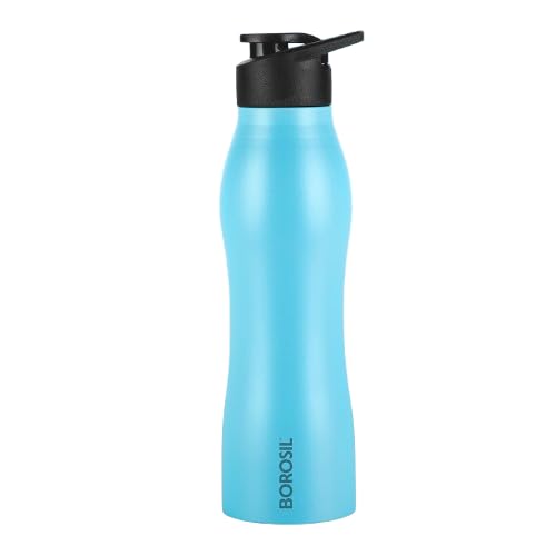Image of Borosil 950 ml Hydra Grip Go Stainless Steel Water Bottle | ISI Certified, Made in India | Single Wall, Leakproof| Bottle for Office, School, College & Gym | 1 Year Warranty (1, Blue)