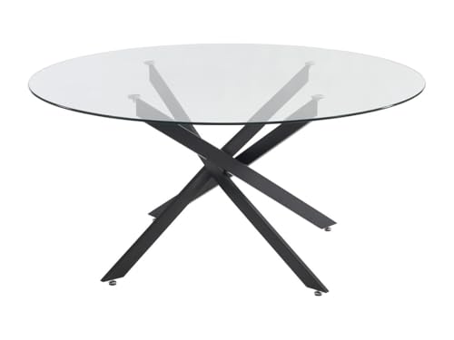 Vente-unique-Table à Manger Ronde 6 Personnes en Verre trempé et métal Noir - Transparent - Cosima