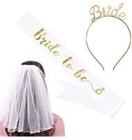 YULIPS Bride to Be Sash & Headband Tiara & Shoulder Length Veil Set–Accessories for Bachelorette Party Bridal Shower Hen Party