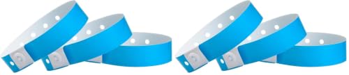 Image of 100 WristCo Neon Blue Plastic Wristbands for Events - Extended Wear, Secure Snap Prevents Reuse - Premium-Grade Bracelets for Hospital & Medical ID, Party & VIP Identification (Pack of 2)