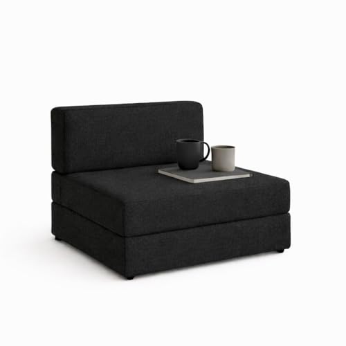 Image of PUM PUM Foldable Sofa Cum Bed | EPE Foam 2 Seater Floor Sofa | Premium Jute Fabric | Space-Saving Furniture for Living Room & Bedroom |36 Inch Width,Black