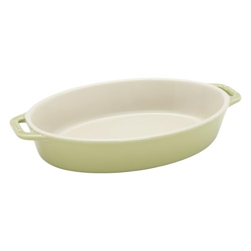 Image of Staub Ceramic 4-pc Baking Pans Set, Casserole Dish with Lid, Brownie Pan, Light Green