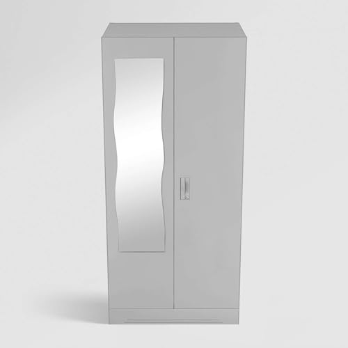 Image of Interio by Godrej Almirah Slimline 2-Door Steel Almirah, Cupboard for Clothes (Royal Ivory), 1-Year Warranty, 1 Locker, 4 Shelves and Curvilinear Mirror