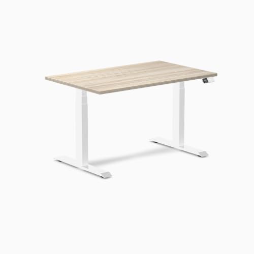 Image of Desky Electric Standing Desk, 47.2 inch Laminate Height Adjustable Sit Stand Desk, Dual Motor, 4 Memory Presets, Ergonomic Computer Workstation for Home Office - Classic Oak Top and White Frame