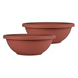 The HC Companies 13 Inch Shallow Garden Bowl Plant Pot with Drainage, Lightweight UV-Resistant Plastic Planters for Succulents, Herbs & More, 2-Pack Planters for Indoor Outdoor Home Decor, Clay