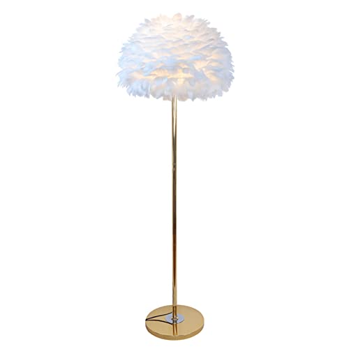 Lámpara de pie moderna con pantalla de pluma para salón y dormitorio
