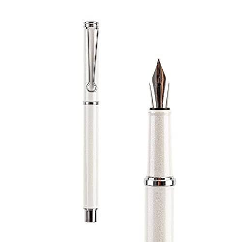 Aihao Refillable Fountain Pen, Fine Point, Black Ink, 2 Ink Cartridges In One Set, Pear White, Metal Pen #TOP5