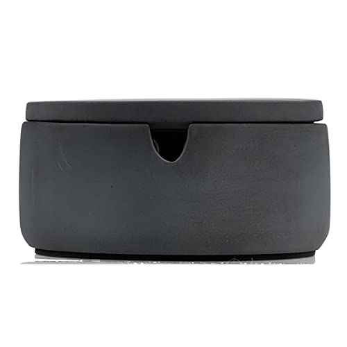 FREELOVE Round Concrete Ashtray with Lid & Stainless Steel Cup Set, Ash Tray for Cigarettes, Outdoor Smoking Holder Outside Patio, Indoor Smoke Accessories Cool Decor Gift (Dark Grey, Small)