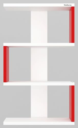 Image of Madhuran S Shape Engineered Wood Wall Mounted Decor Items Display Shelf (Red+White)