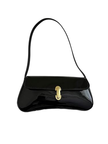 Women's Glossy Flap Underarm Bag PU Leather Shoulder Handbags Y2K Purses