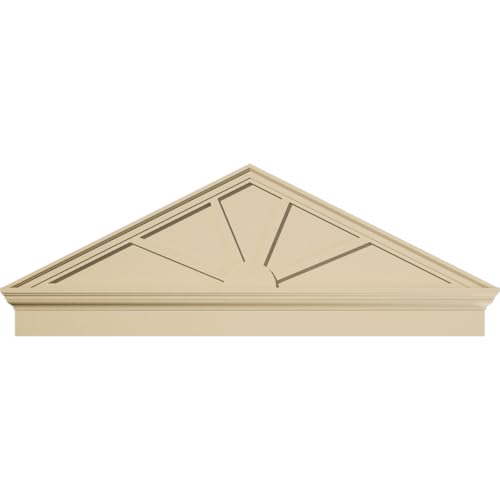 58"W x 21-1/4"H x 2-1/2"P (Pitch 6/12) Peaked Cap 4 Spoke Signature Urethane Combination Pediment, Primed Tan