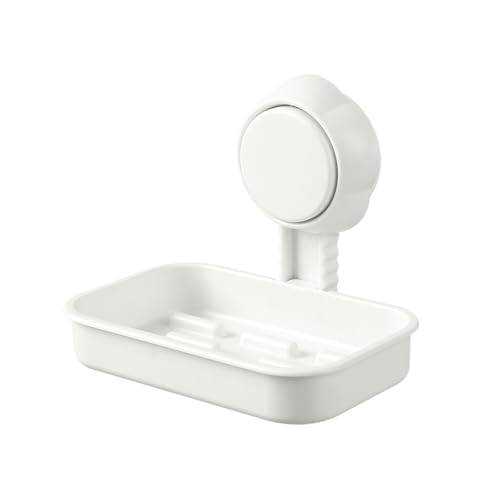 Suction Cup Shower Soap Holder Wall Mounted Max Hold 5KG Soap Dish Suction Sponge Holder Drill-Free Removable with Drainage White Plastic Soap Dish for Bathroom Kitchen