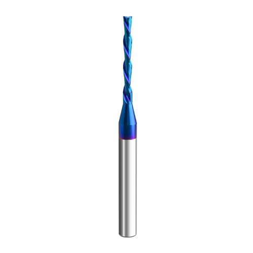 Image of CNC Spiral Router Bits with Nano Blue Coating 1 /4 Shank Down Cut 1 /8 inch Cutting Dia. 3 inch OVL. Solid Carbide Spiral Plunge Router Bits for Wood Carving Engraving Grinding Grooving