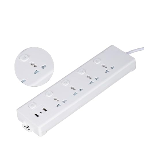 Image of 7-in-1 Power Strip with High Electrical Conductivity | 4 AC Extension Sockets, 2 USB Ports, Type-C Port | Extension Cord with UK Plug Spike Guard Protector for Home, Office, Kitchen, PC