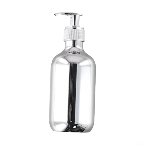 300ml Round Soap Dispenser Bottle Gold Chrome PET For for Liquid Soap Lotion Shampoo Kitchen Bathroom Empty Container Silver Finish(Silver)