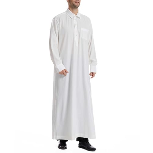 Mens Kaftan Muslim Outfits Thobe Collared Button Down Casual Shirts Long Sleeve Moroccan Caftans with Pocket2