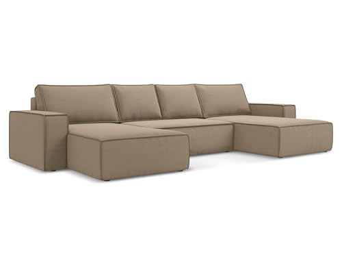 Kimo 4-Sitzer Ecksofa U-Form in Beige - XXL Wohnlandschaft aus Samt, modulares Sofa für Wohnzimmer, Japandi & Skandi Stil, Oeko-Tex 398x185x82 cm, bis 500 kg belastbar