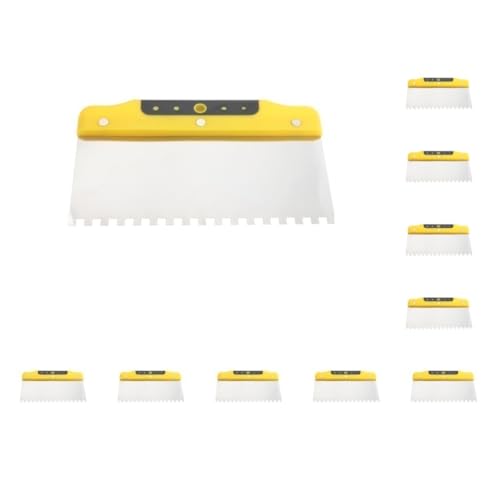 10 Set Drywall Trowel Notched Spreader Plastering Toothed Spatula Plastering Trowel 200mm, Yellow Black