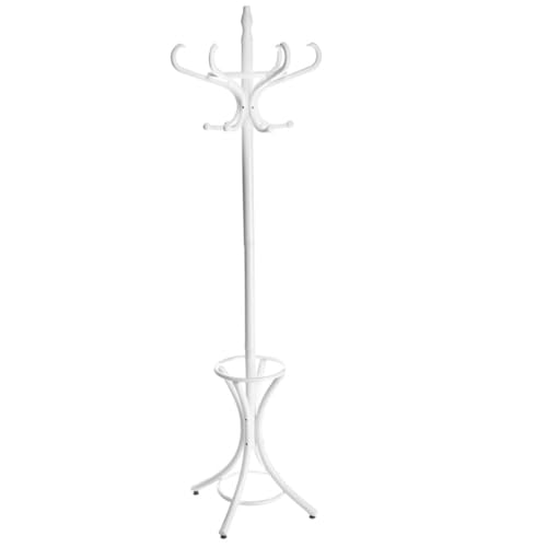 LOLAhome Perchero de pie de 12 Brazos con paragüero Blanco de Madera de álamo y Abedul de 184 cm