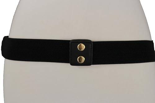 Women Neon Yellow Skinny Belt - Fashion Elastic Waistband Gold Metal Links Buckle S M One Size4