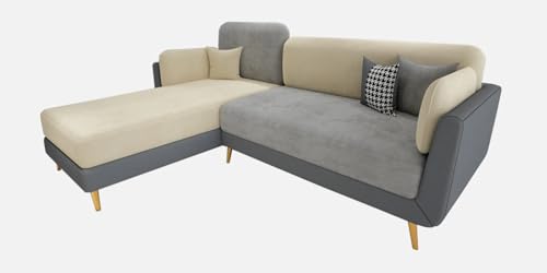 Image of Polyester Velvet Contemperory Sofa Set with Cushion Chaise Lounge, Sectional Sofa Perfect for Your Living Room,Guests Room & Office. (Grey & Beige, RHS 4 Seater)
